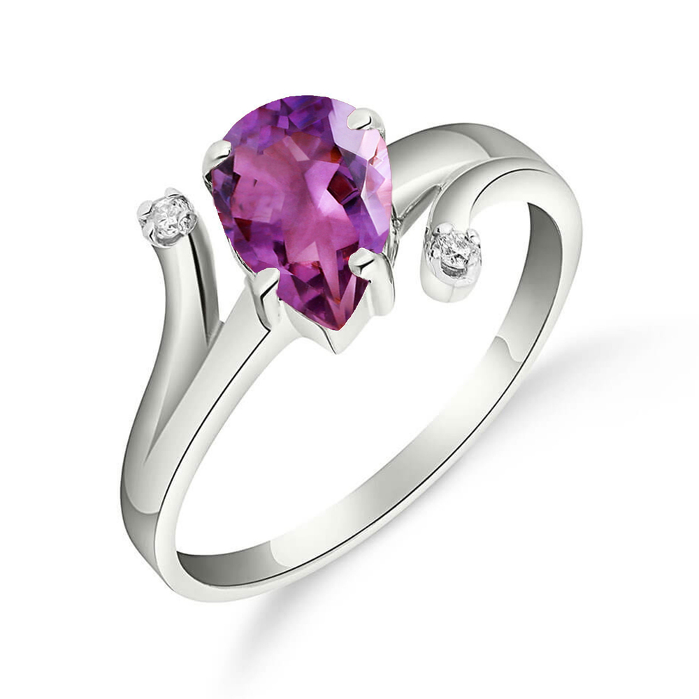 14K. SOLID GOLD RING WITH NATURAL DIAMONDS & AMETHYST (White Gold)